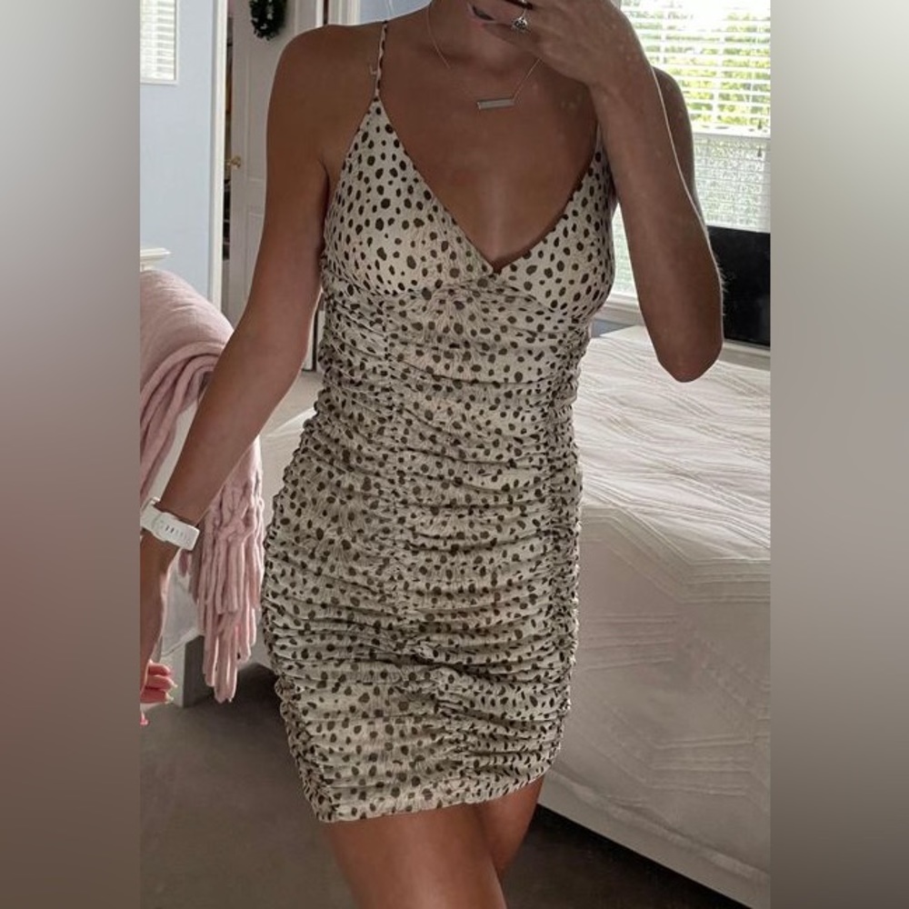 URBAN OUTFITTERS Animal Leopard Print Ruched Mesh Mini Dress
